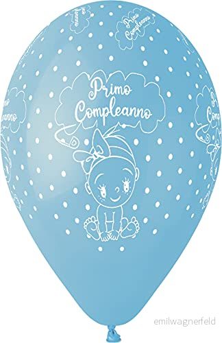 Förpackning med 25 ballonger pärlor Primo Compleanno i naturlig latex premium kvalitet G120 (Ø 33 cm/13 tum), ljusblå pärla 8026196348384