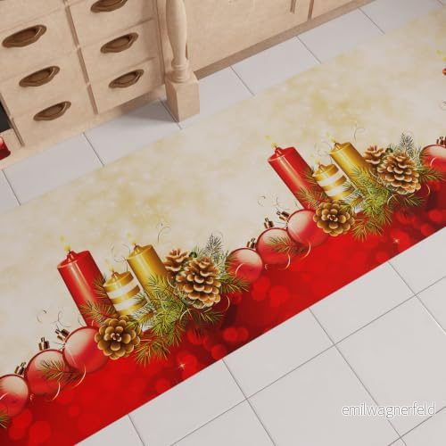 PETTI Artigiani Italiani Julköksmatta, löpare för julkök, julmatta kök, halkfri och tvättbar, matta jul 52 x 140 cm ljus, tillverkad i Italien 8056992318120
