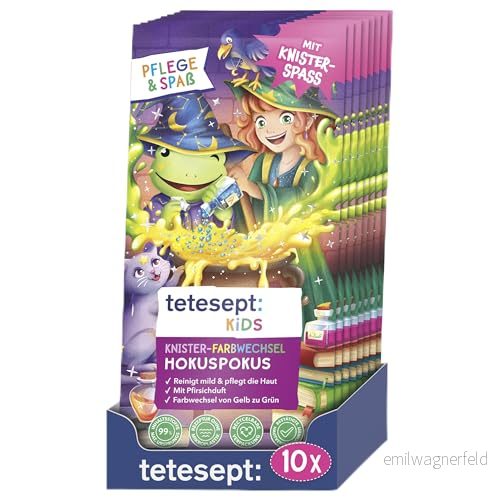 tetesept KIDS sprakande färgförändring hokuspokus närande badtillsats med fruktig persikodoft för barn bad magisk 10 x 45 g 4008491886079