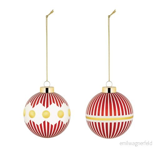 Alessi Delight NZ04SET1 Set med två julgranskulor, blåst glas, diameter 6 cm, röd, vit, guld 8003299489251