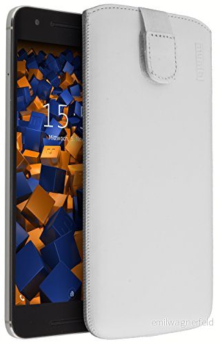 mumbi äkta läderfodral kompatibel med Huawei Nexus 6P skal läder väska Case Wallet, vit 4251077240929