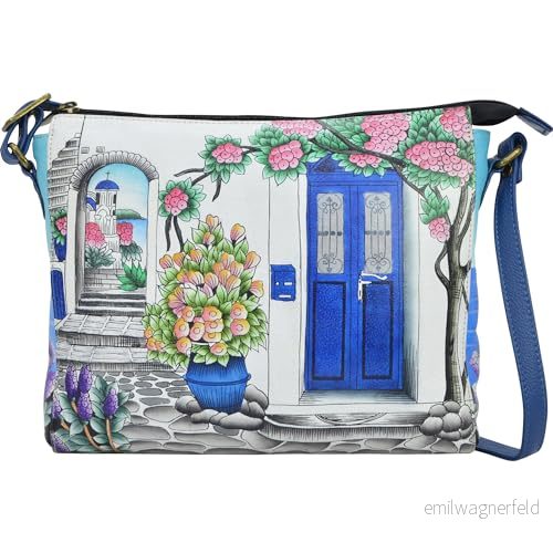 Anna by Anuschka Dam äkta läder smal medium crossbody handmålad original konstverk Magiskt Grekland 841236136206