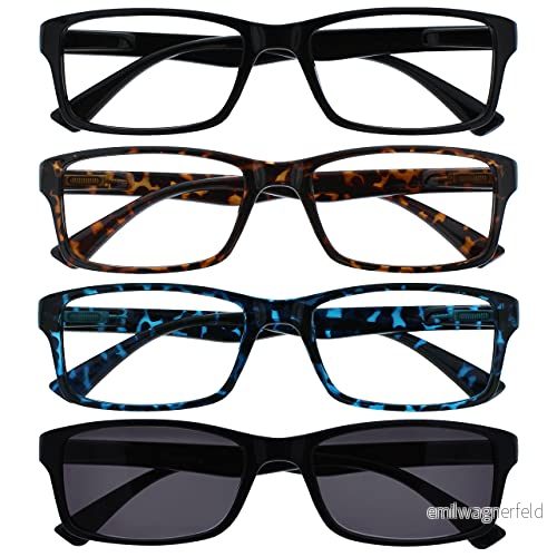 The Reading Glasses Company svarta bruna blå läsare med svart solskydd 4 pack män kvinnor RRS92 1231 +1,00 +2.50 Optical Power Black/Brown/Blue + Black Sun 5055955325178