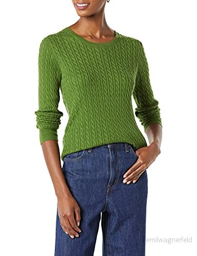 Amazon Essentials lättviktig långärmad kabeltröja med rund hals (finns i plusstorlek), grön, X Large 195111560007