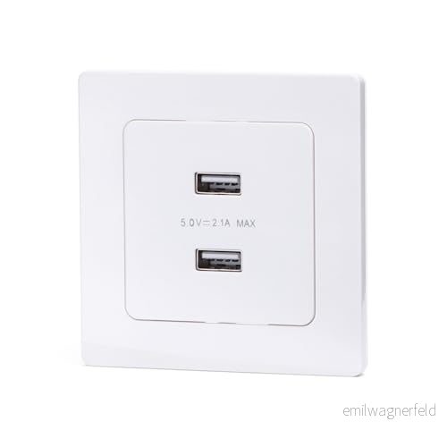 2 uttag USB adapter med elegant design i vit färg, kompatibel tyska och franska standarder. Perfekt för effektiv säker laddning av enheter. 8447343242087