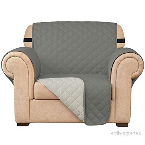 subrtex Justerbar vadderad sofföverdrag för 1,2,3 sits soffa, med justerbara elastiska remmar och förvaringsficka (för stol, Ljusgrå) 744603567651