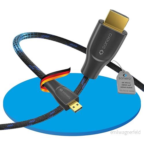 Sonero® Premium High Speed Micro HDMI till 4K kabel, D kontakt kontakt, guldpläterade kontakter, dubbelskärmad, textilmantel, 0,50 m 4251364736470