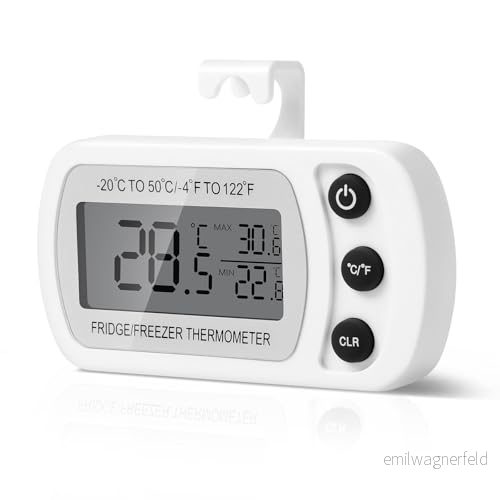 AiQlnu Digitala Kylskåp Kök, Termometer Magnetisk LCD display med Krok, Konvertering ℃/℉, Perfekt för Hem, Restauranger, Kaffe (Vit) 6975966335975