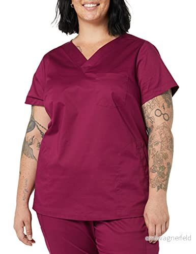 Amazon Essentials dam klassisk passform v ringad kortärmad scrub top (finns i plusstorlek), plommon, stor 196433517625