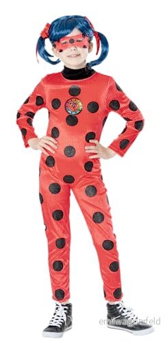Rubies Miraculous Ladybug Premium kostym för tjejer, Sammet jumpsuit med ljusa prickar, linsformig logotyp och mask, Zag tjänsteman, Carnival, Födelsedag, Jul Halloween 195884037256