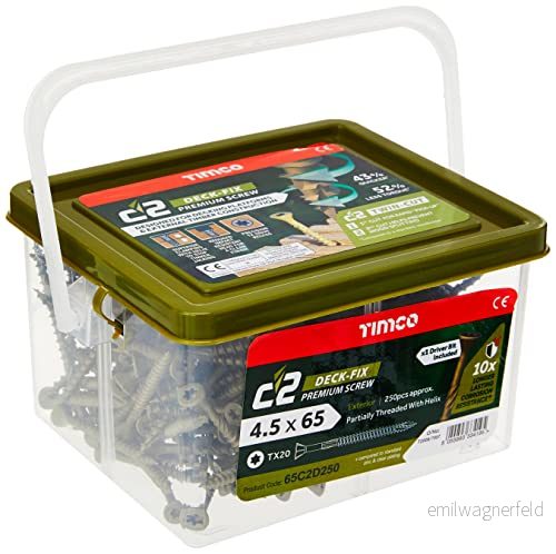 TIMCO C2 däckskruv TX20 CSK GRN räckvidd 4,5 x 65 mm badkar med 250 5055893334195