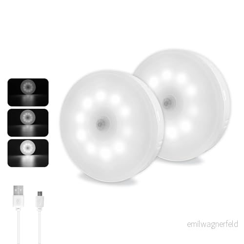 Akynite 0,5 W LED nattlampa med rörelsedetektor dimbar kall vit 6 000 K, 10 lysdioder, USB uppladdningsbar ljussensor trappljus rörelseljus magnetisk för trappor korridor skåp badrum, 3 stycken 778112367402