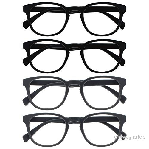 OPULIZE Pop läsglasögon 4 pack roliga runda matt ram svart grå fjädergångjärn reptåliga män kvinnor RRRR2 1177 +2,00 5055955358084