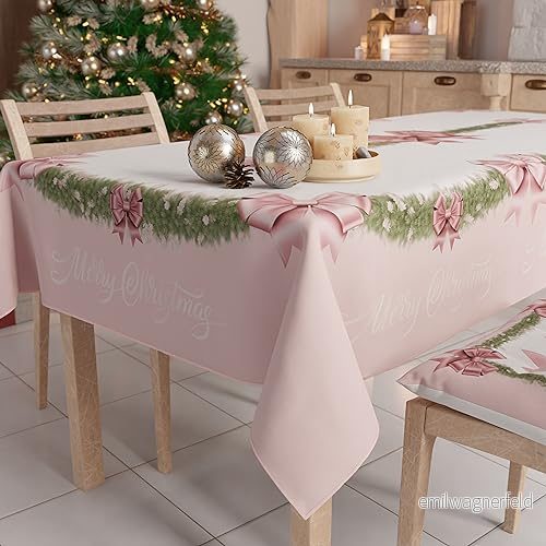 PETTI Artigiani Italiani Julbordsduk Antifläckig Rektangulär Julbordsöverdrag Kök Design Rosett Rosa Fjäder X6 sits (140x180cm) 100% Tillverkad i Italien 8056897035733