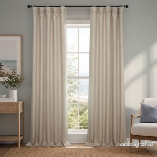 HPD Half Price Drapes Texturerade mörkläggningsgardiner i konstgjort linne för sovrum, 1 längd, gardiner vardagsrum, heminredning, 127 x 213 cm (B L), ljusbrun (Thatched Tan) 810002645723