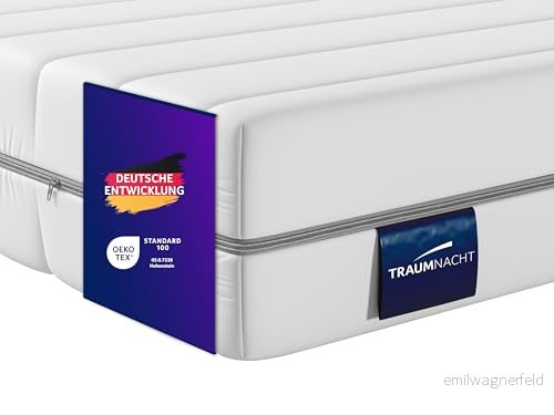 Traumnacht Basis ortopedisk 7 zons kallskummadrass för alla sovtyper, hårdhetsgrad H2 (mjuk), 80 x 200 cm, vit, Öko Tex certifierad, tillverkad enligt tysk kvalitetsstandard 4006474382136
