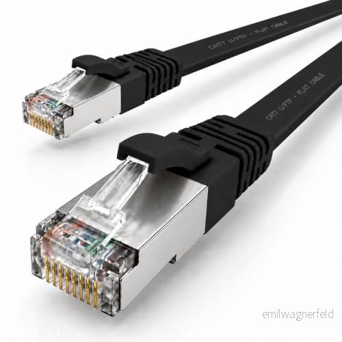 15m svart 1 stycke CAT.7 Gigabit Ethernet LAN platt bandkabel (RJ45) nätverkskabel rå kabel (10Gbit / s) installationskabel tunn kompatibel med Cat.5 Cat.5e Cat.6 4251073630588