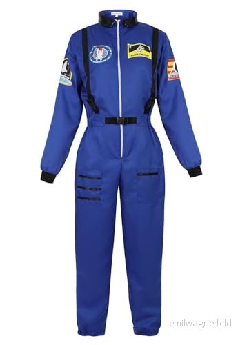 Astronaut Kostym Vuxen för Kvinnor Cosplay Kostymer Spaceman Jumpsuit Rymddräkt Halloween Blå XL 8414721065743