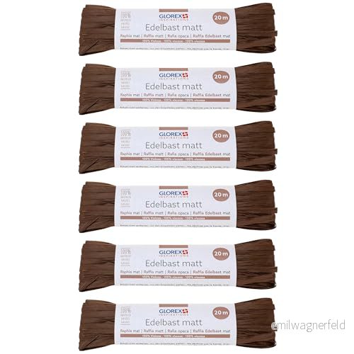 GLOREX 6 9400 514K Raffia ädelbast, buntar per 20 m matt bast, mörkbrun för pyssel, dekoration eller arrangemang, buketter och andra blomarbeten 7610877605807
