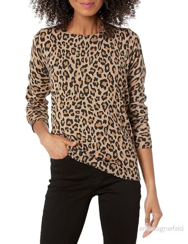 Amazon Essentials långärmad lätt tröja med rund hals (finns i plusstorlek), kamel gepard, medium 194223274611