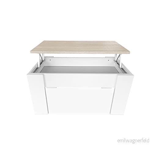Somnia Descanso Upphöjt soffbord, vardagsrum eller matsal, vit finish med Cambria lock, mått: 90 cm (B) x 50 (höjd) 4657 (H) 8445355100166