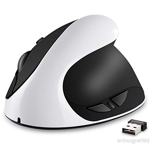 AURTEC vertikal mus, uppladdningsbara 2,4 G trådlösa ergonomiska möss med USB mottagare, 6 knappar och 3 justerbara DPI 800/1200/1600, vit 631145171401