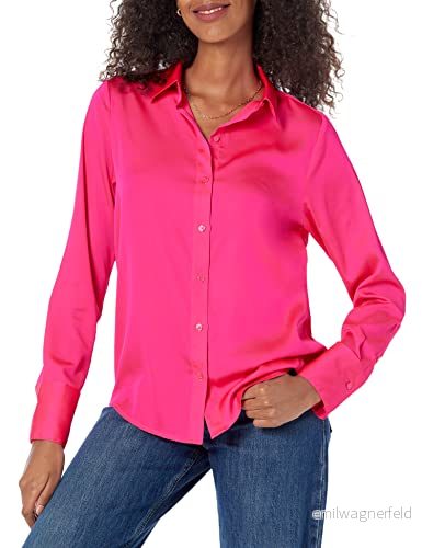 Amazon Essentials kvinnors Classic Fit satin button down blus (finns i plusstorlek), neonrosa, Small 196433767907