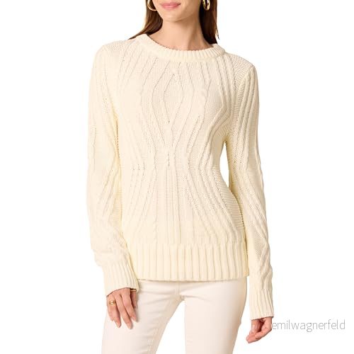 Amazon Essentials dam 100% bomull crewneck kabeltröja, elfenben, X Small 195111556727
