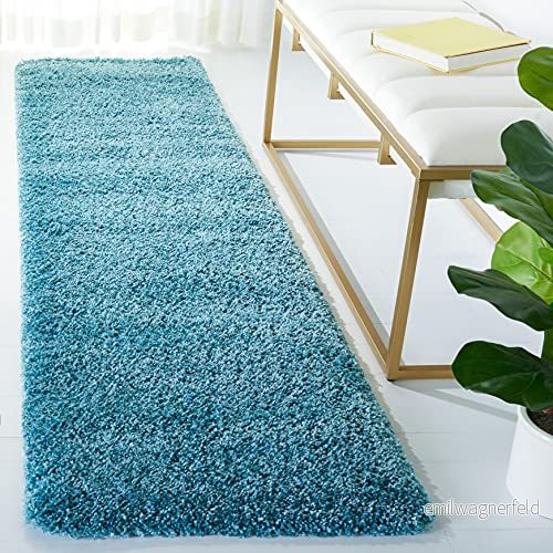 SAFAVIEH Lurvig matta för vardagsrum, matsal, sovrum Milan Shag kollektion, hög lugg, i vattenblå, 61 x 244 cm 683726695554