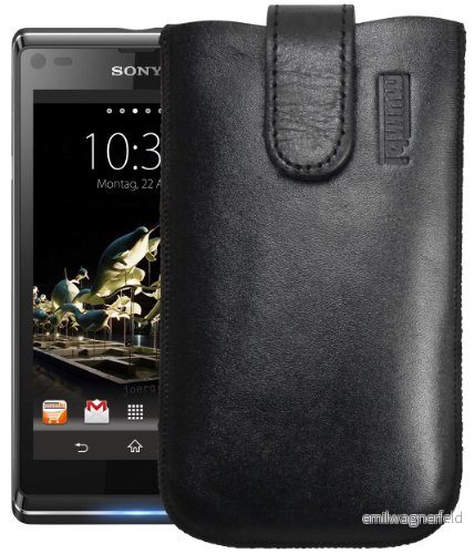 mumbi äkta läderfodral kompatibel med Sony Xperia L skal läder väska Case Wallet, svart 4251077210861