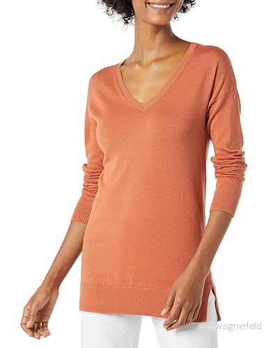 Amazon Essentials Women's Lätt långärmad V ringad tunika tröja (finns i plusstorlek), Karamell, S 195111565491