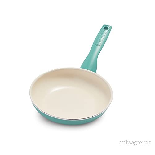 GreenPan Rio Hälsosam, keramisk non stick stekpanna, 18 cm, PFAS fri, handtaget blir inte varmt, ugnssäker upp till 160 C, diskmaskinssäker, turkos och gräddvit 885837019360