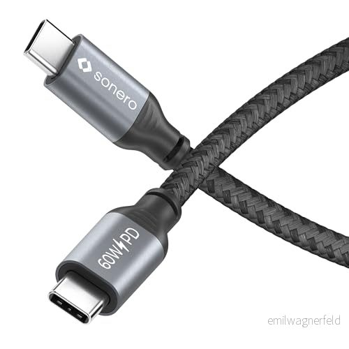 Sonero® USB C till laddkabel, mobiltelefon snabbladdningskabel C, kabel typ 2.0, 60 W PD, grå/svart, 2,00 m 4251364733844