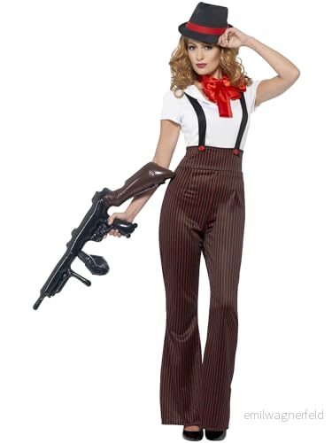 Glam Gangster Costume, Black & Red, with Top, Trousers, Mock Braces, Neck Tie Hat (S) 5020570086605