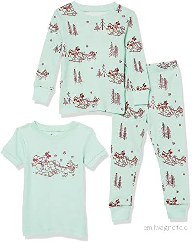 Amazon Essentials Disney unisex barn tät passform bomullspyjamas nattkläder, 3-delad Musse vinterset, 12 196433583040