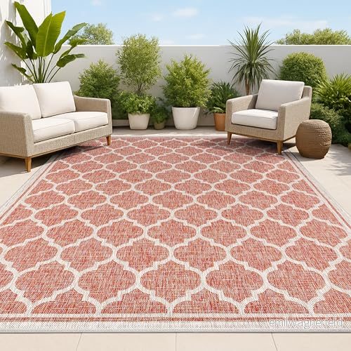 JONATHAN Y Trebol marockanskt rutnät strukturerad väv inomhus/utomhus område rugs, polypropen (PP), 240 x 300 cm, röd/beige 840011486802
