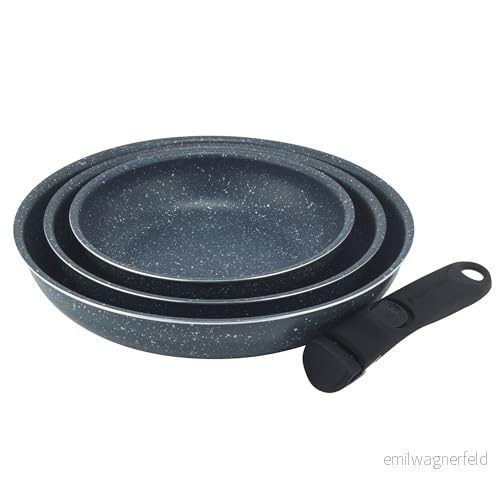 Russell Hobbs Nightfall Stone Stekpanneset Smart Clip Non Stick stekpannor, 20 cm, 24 28 håll dig svalt avtagbart handtag, ugn till kokplatta bordsmatlagning, platsbesparande stapelbara 5054061562736