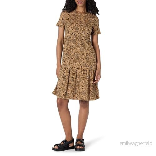 Amazon Essentials kortärmad damklänning med rund hals, mörk kamel leopard, XX Large 195111429977