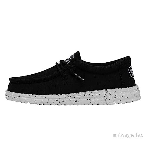 Hey Dude Wally Youth Slub Canvas Ungdomsloafers Barn Slip On Skor Bekväma och lätta, Svart, 13 Big Kid 197002018031
