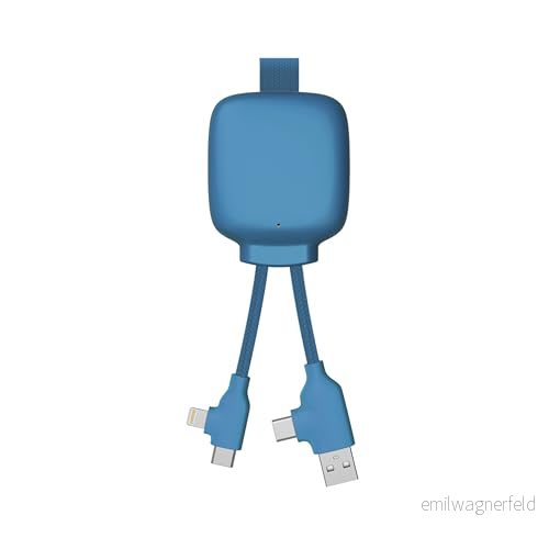 4 i 1 USB multikontaktkabel universell laddare och externt batteri 3 000 mAh återvunnen plast Xoopar Gamma Lite blå 4895228105363