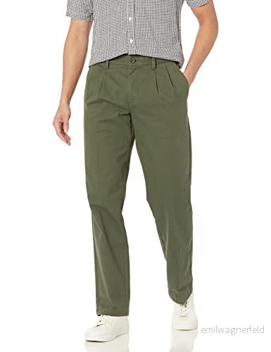 Amazon Essentials herr klassisk passform skrynkelfri veckad chinos byxa (finns i stora och långa), olivfärgad, 58 B x 34 L 196433256975