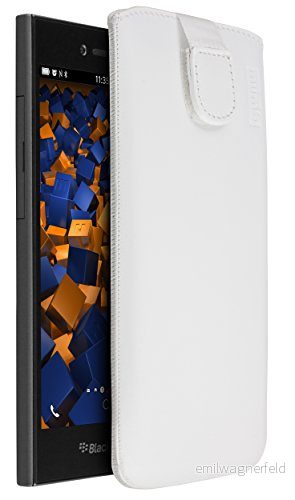 mumbi äkta läderfodral kompatibel med BlackBerry Leap skal läder väska Case Wallet, vit 4251077237011