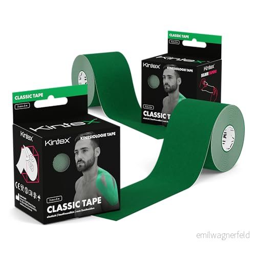 Kintex 2 rullar kinesisk tejp Classic, 5 cm x m, hudvänlig och vattentät kinesiologitejp, fysiotejp, medicinsk (grön) 4260310410173