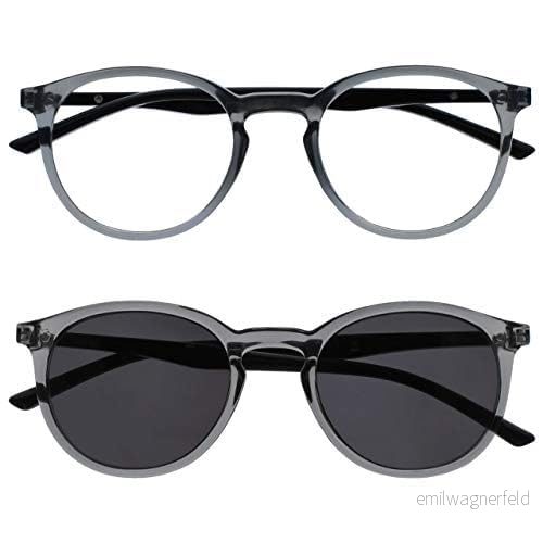 Opulize Met Twin Pack läsglasögon med solläsare stor rund grå svart herr dam vårgångjärn RS60 7 +2,50 5055955365532