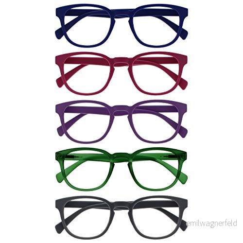 OPULIZE Pop läsglasögon 5 pack roliga runda matt ram blå Fuscia rosa lila mossgrön grå vårgångjärn repbeständiga män kvinnor RRRRR2 34567 +2,50 5055955359005