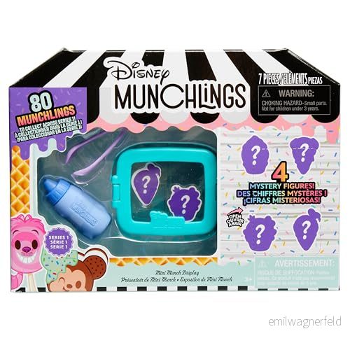Just Play Disney Munchlings Mini Munch vitrinskåp, 7 delar, 2,5 cm stora överraskningsfigurer för samling, barnleksaker från 3 år 886144746116