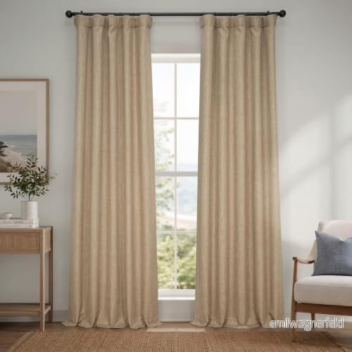HPD Half Price Drapes Texturerade mörkläggningsgardiner i konstgjort linne för sovrum, 1 längd, gardiner vardagsrum, heminredning, 127 x 213 cm (B L), ljusbrun (Nomad Tan) 810002645624