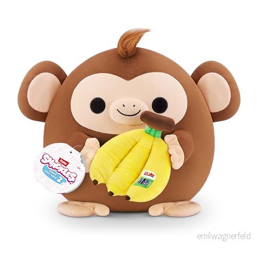 Snackle Serie 2 40 cm från ZURU (16 tum) plyschleksak, gosig, krossbar plyschleksak med snacktillbehör, Monkey (Dole, banan) 193052067364