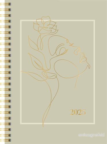 rido/idé bokkalender Young Line (2025) "One Line", 2 sidor = 1 vecka, A5, 160 sidor, grafiskt omslag, beige 4061947131239