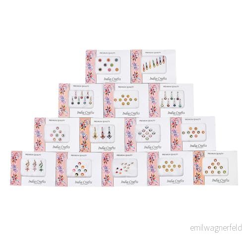 12 kombinations Bindi paket allt i ett flerfärgade ansiktsjuveler klistermärken indisk panna tika 819906020094